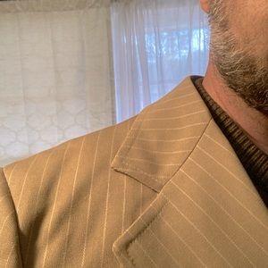 Tan suit jacket with pin stripes